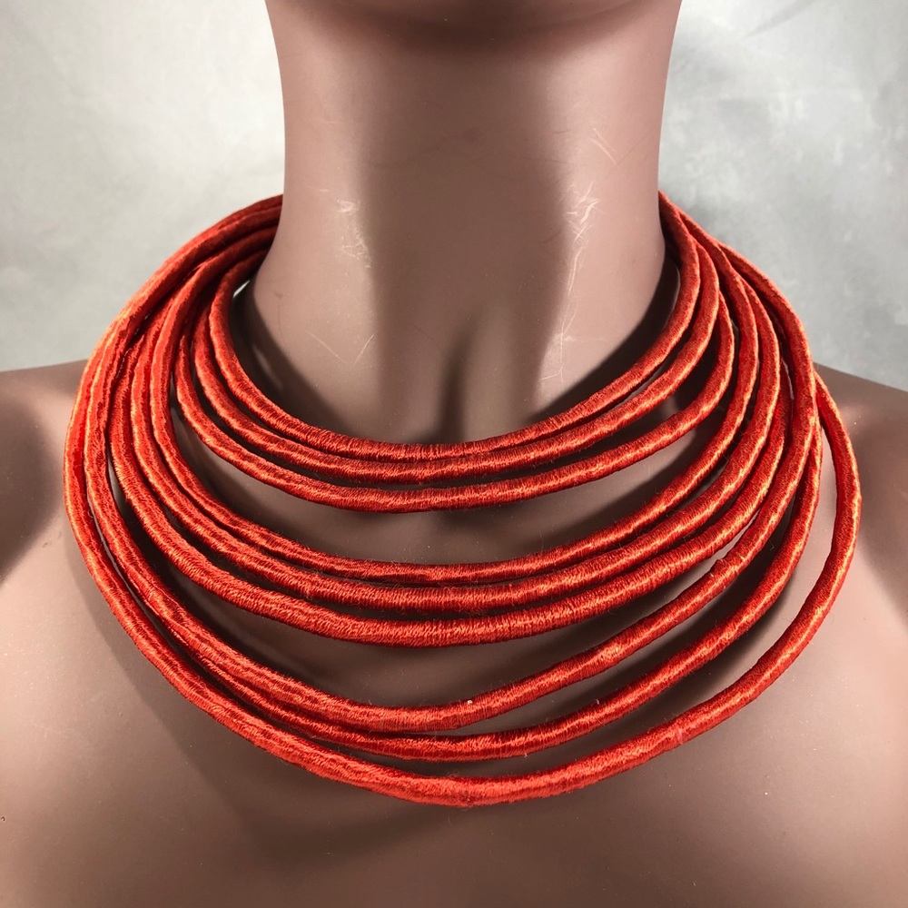 Statement Tribal Necklace 24” Coral Ropes Boho